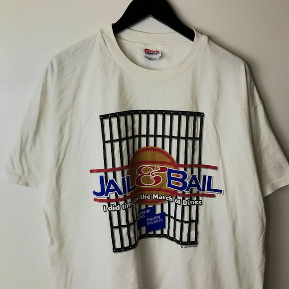 1996 Vintage Jail & Bail March Of Dimes T Shirt 90s Adult White XL Extra Large - Picture 11 of 14